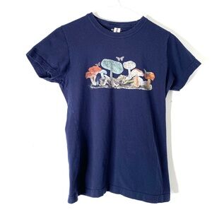 Fifth Sun Navy Mushroom Graphic Tee Crew Neck Distressed Stretch